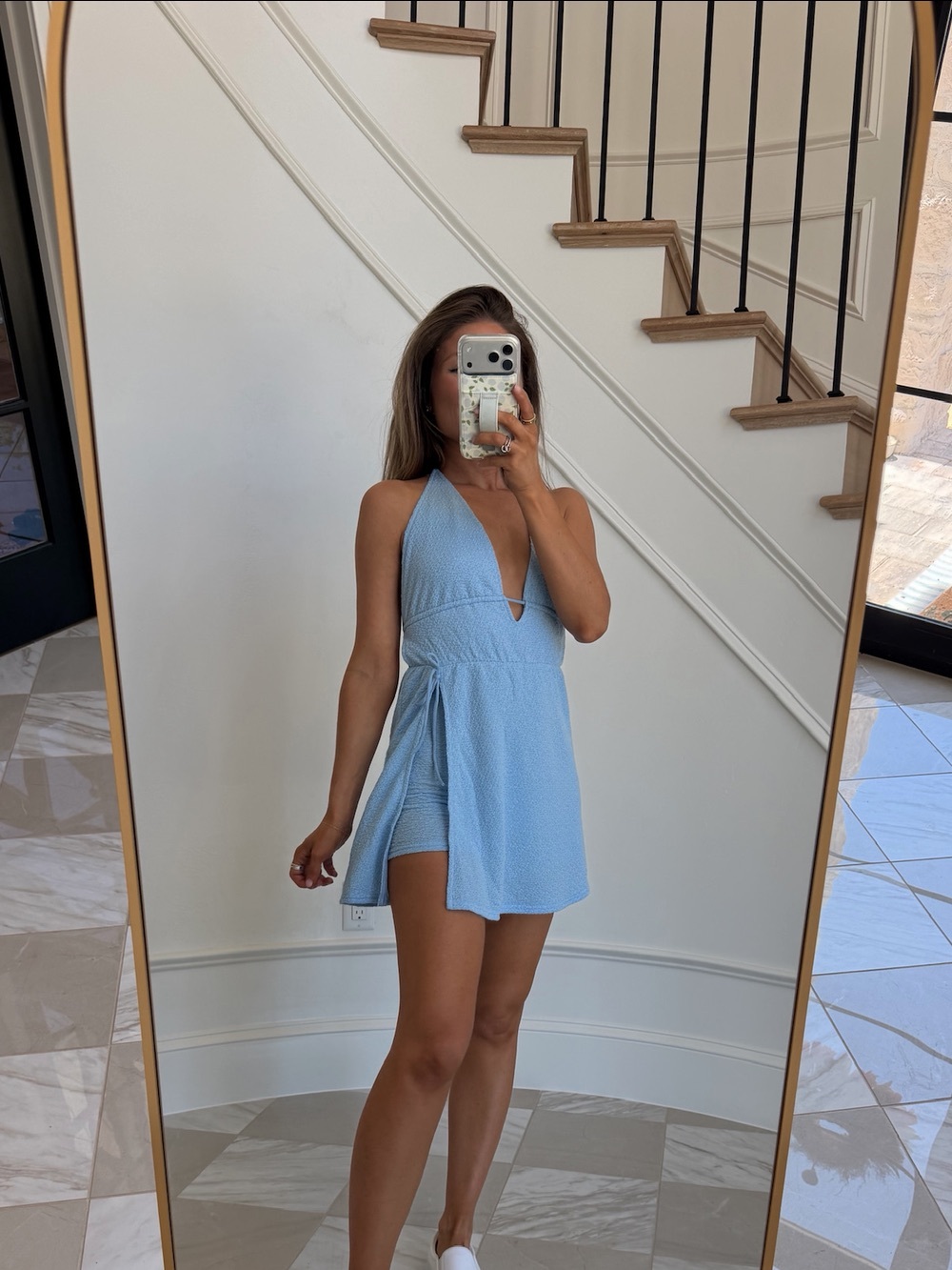 Blue textured romper